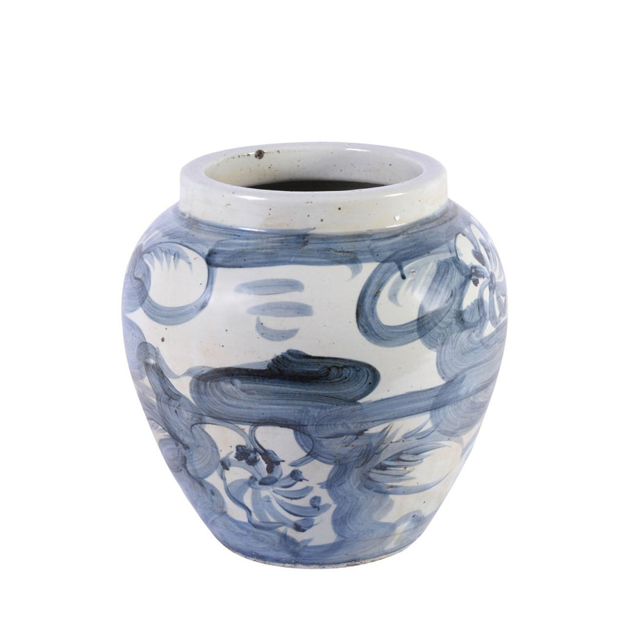 Blue & White Twisted Flower Wide Mouth Jar