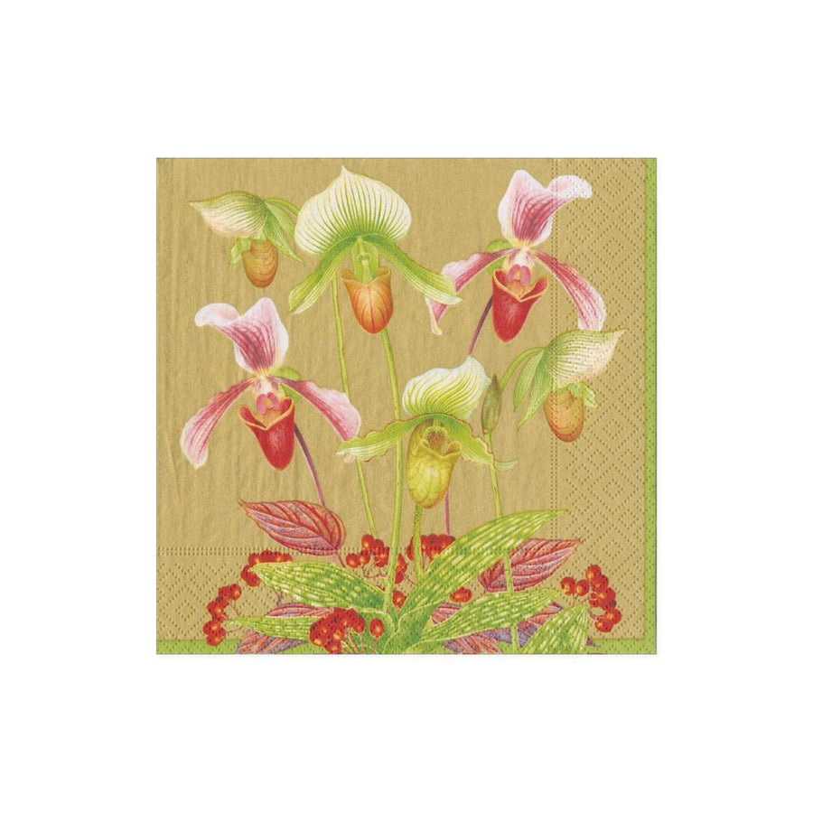 Cocktail Napkins - Slipper Orchid Gold