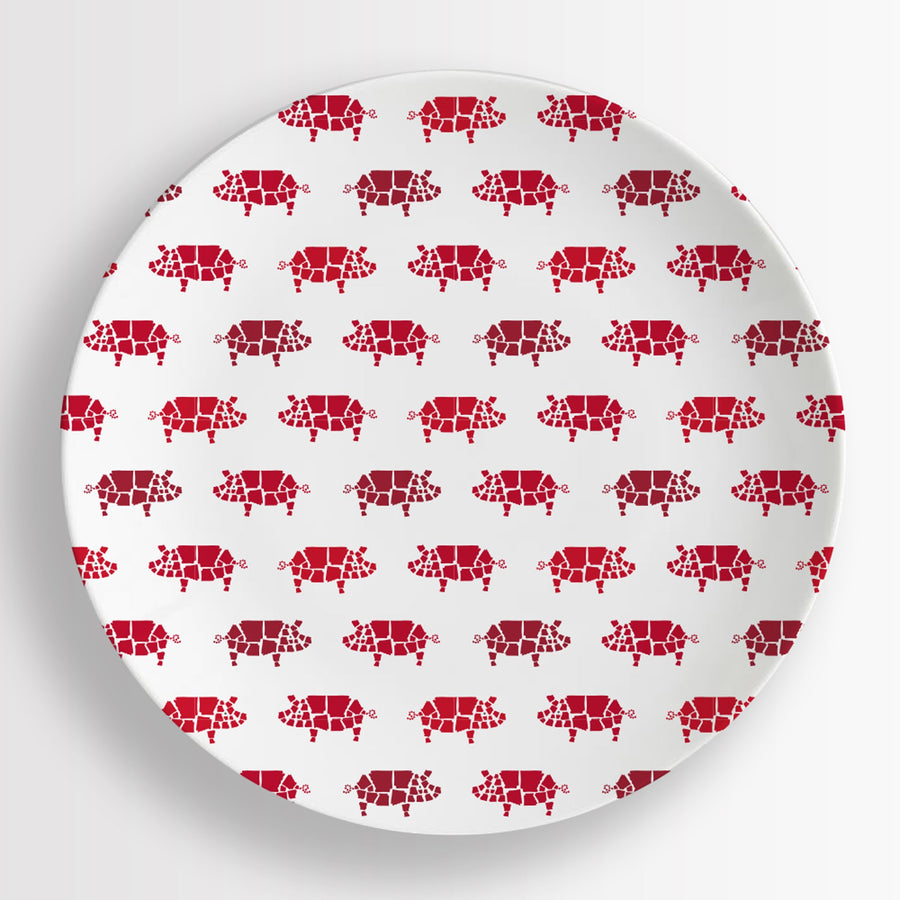 Melamine Dinner Plates - Pigs Red Set of 4