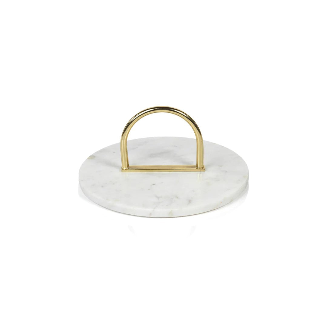 Round Marble Serving Tray with Brass Handle Casa Miscellany