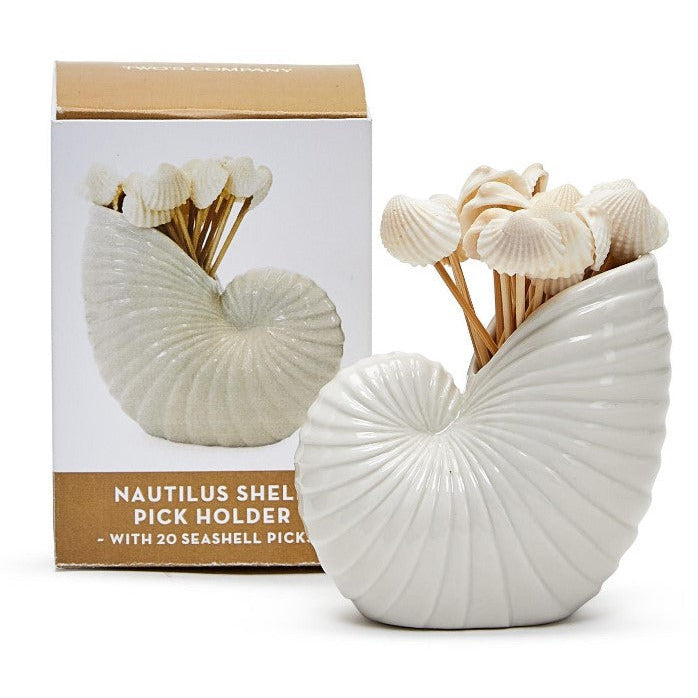 Nautilus Shell with 20 Seashell Picks in Gift Box