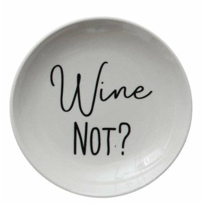 Stoneware Dish with Wine Saying