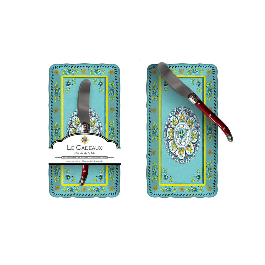 Madrid Turquoise Butter and Spreader Gift Set