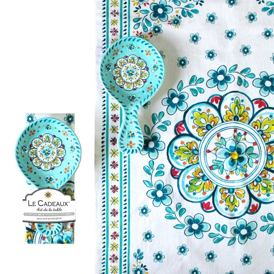 Madrid Turquoise Spoon Rest & Towel Gift Set