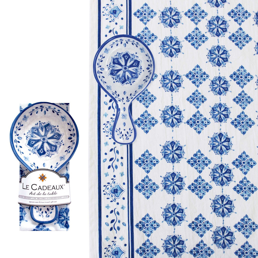 Moroccan Blue Spoon Rest & Tea Towel Gift Set