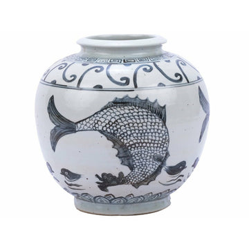 Indigo Yuan Fish Open Top Jar