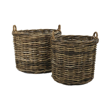 Round Rattan Basket with Handles