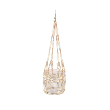 Wood Bead Hanging Candle Holder - Tan