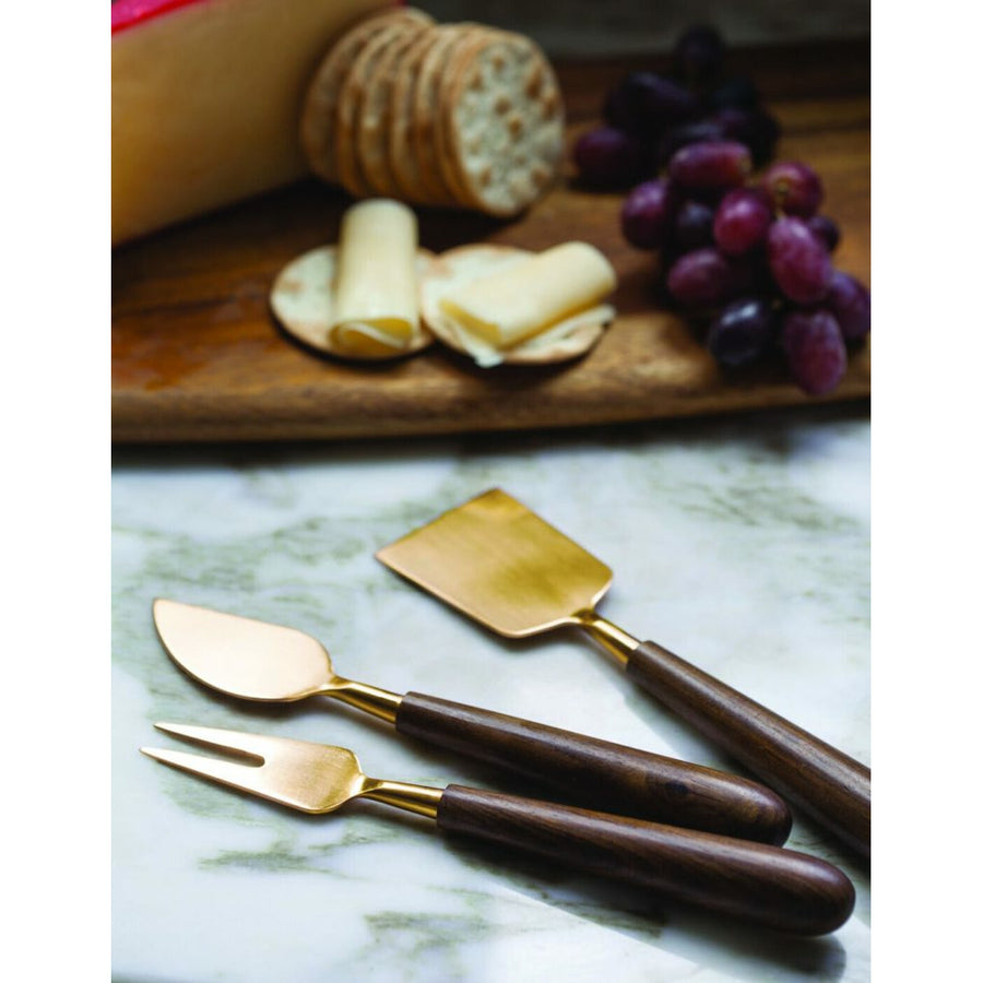 Gold & Wood Cheese Set