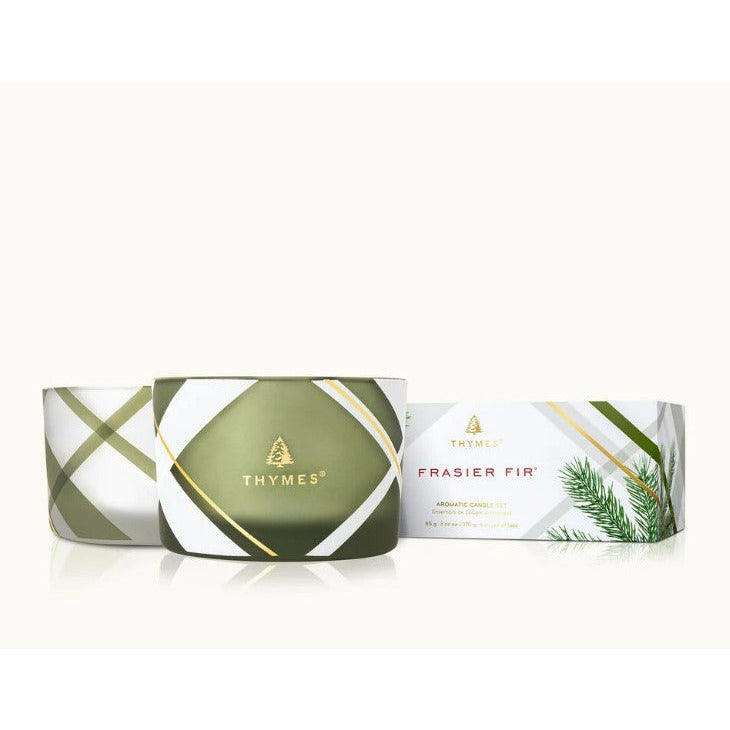 Thymes Frasier Fir Frosted Plaid Candle Set