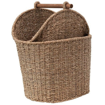 Hand-Woven Bankuan Toilet Paper/Magazine Basket with Wood Handle