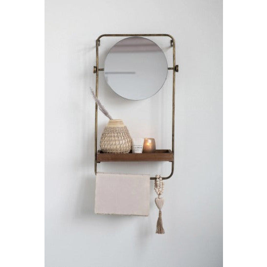 Metal Wall Mirror with Wood Shelf