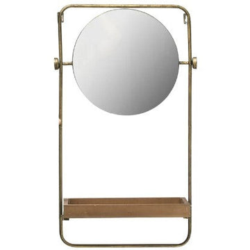 Metal Wall Mirror with Wood Shelf