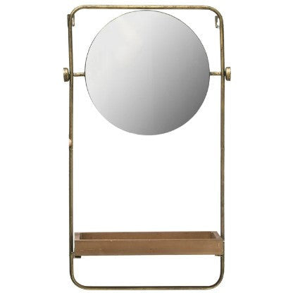 Metal Wall Mirror with Wood Shelf