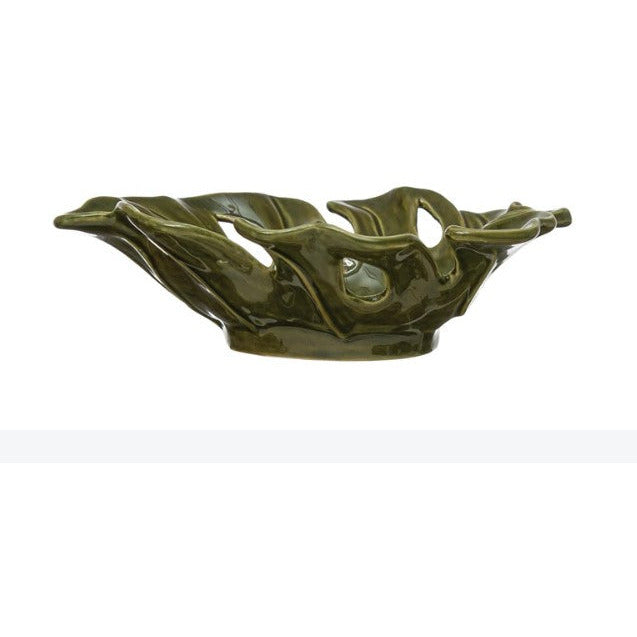 Stoneware Leaf Shaped Bowl, Reactive Glaze