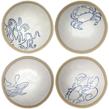 Hand-Painted Stoneware Bowl with Sea Life