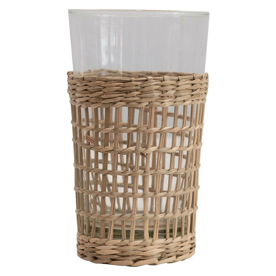 Woven Seagrass Sleeve Drinking Glass - B/O