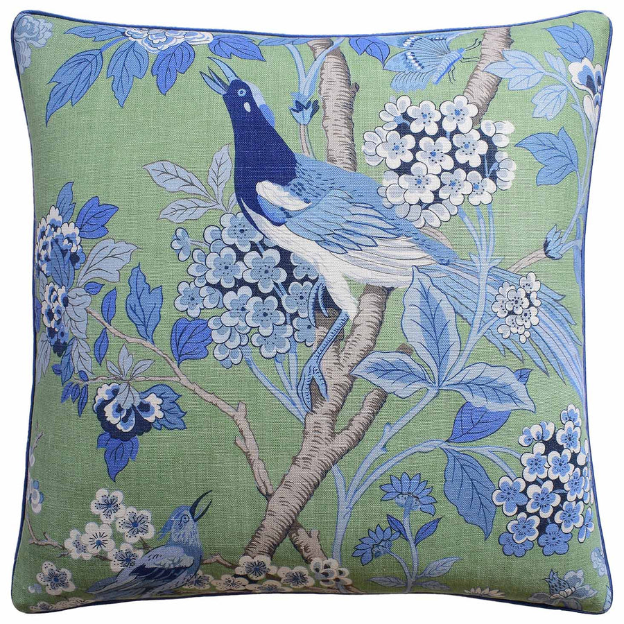 Hydrangea Bird Emerald Blue Pillow