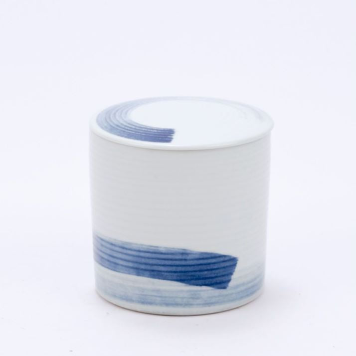 Blue & White Porcelain Brushstroke Lidded Jar
