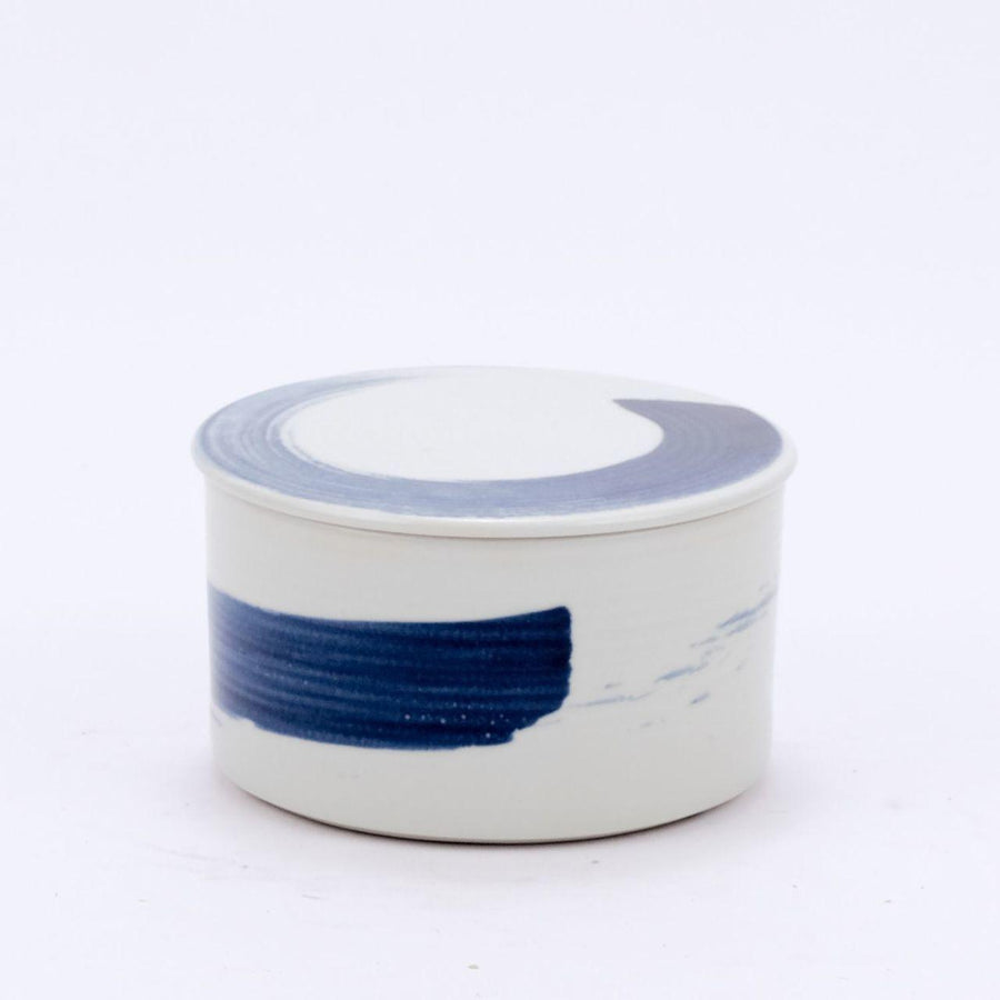 Blue & White Porcelain Brushstroke Lidded Jar
