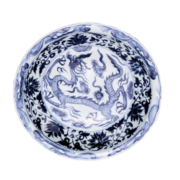 Blue & White Plate With Dragon Motif