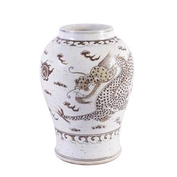 Brown Hong Wu Flaring Rim Jar Dragon Motif