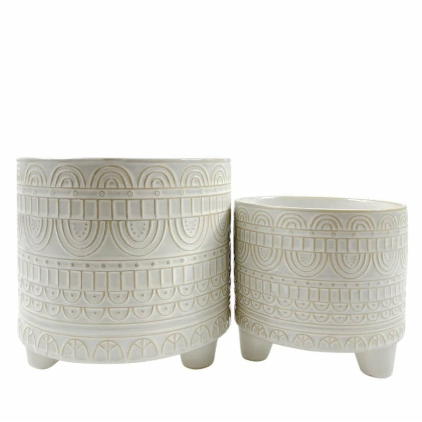 Cer Tribal Footed Planters - White 6/8