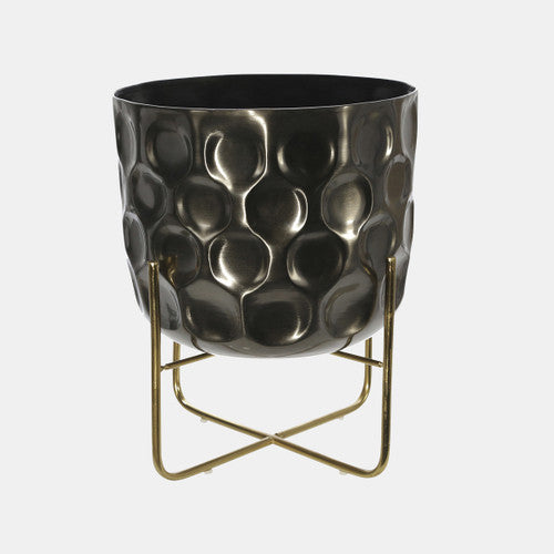 Metal Hammered Planter, Gunmetal 12/15
