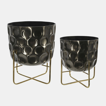Metal Hammered Planter, Gunmetal 12/15