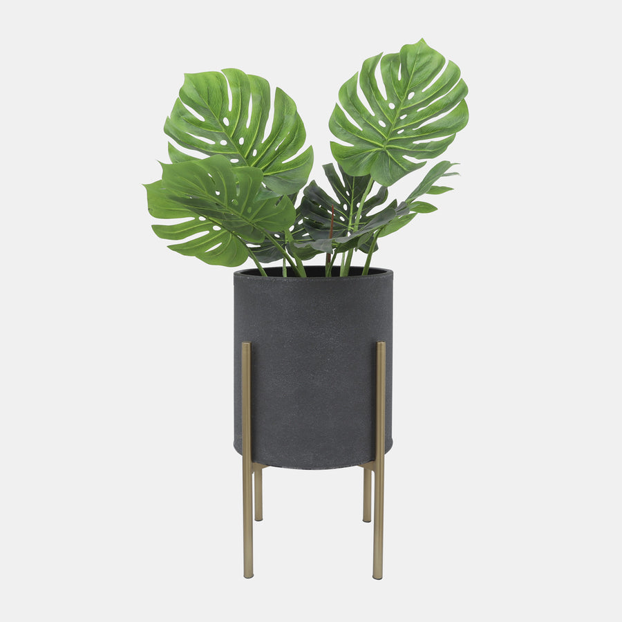 Planter On Metal Stand, Gray/Gld