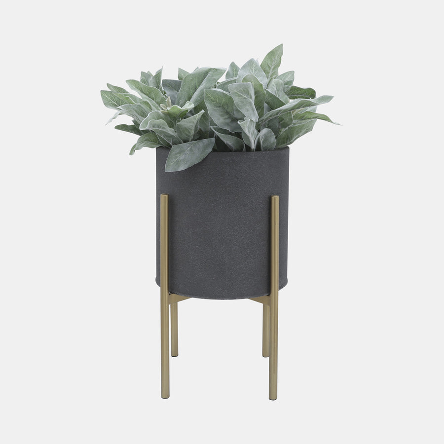 Planter On Metal Stand, Gray/Gld
