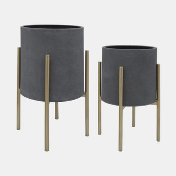 Planter On Metal Stand, Gray/Gld