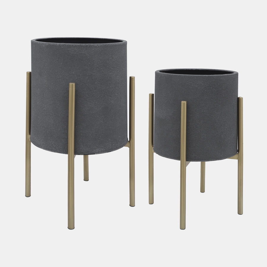 Planter On Metal Stand, Gray/Gld