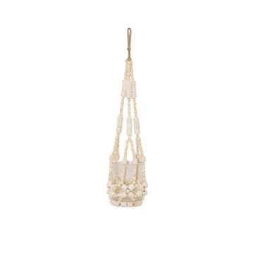 Wood Bead Hanging Candle Holder - Ivory