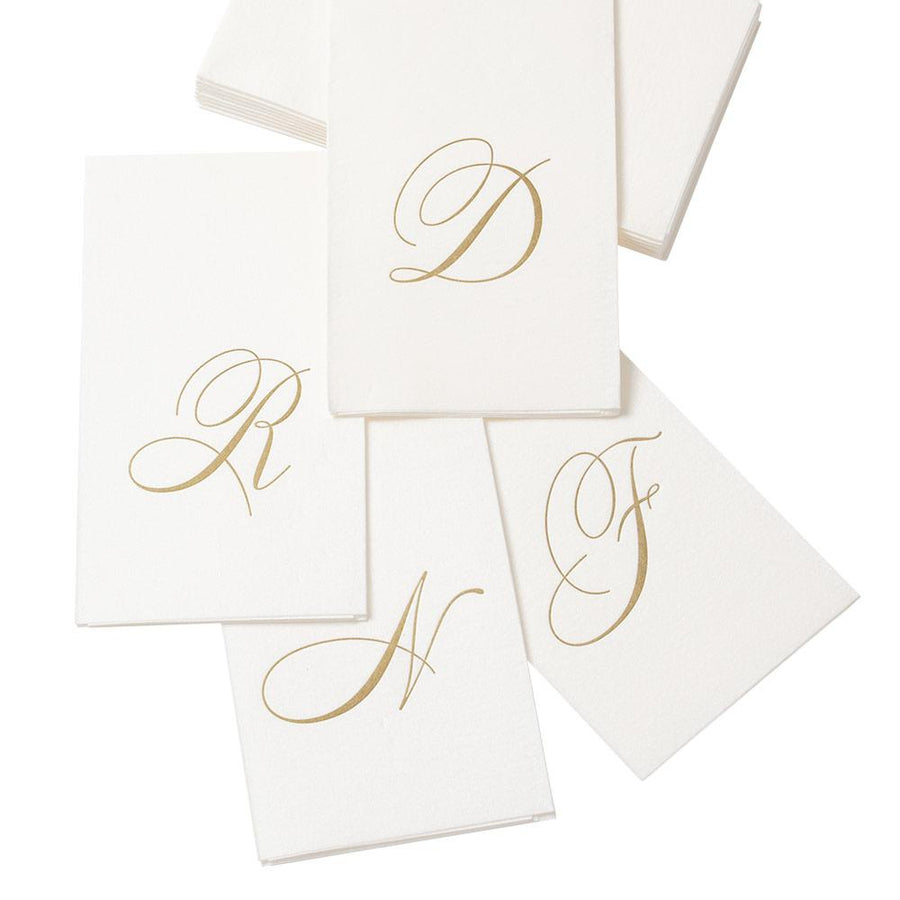 White Pearl & Gold Paper Linen Single Initial Boxed Guest Towel Napkins
