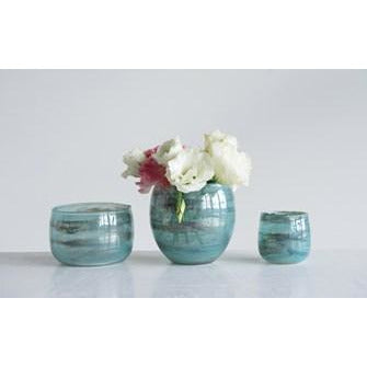 Glass Votive Holder Aqua Marble Finish