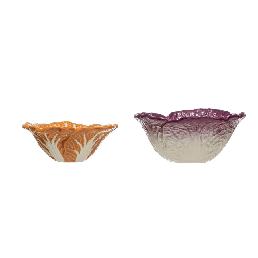 Hand-Painted Stoneware Cabbage Bowls