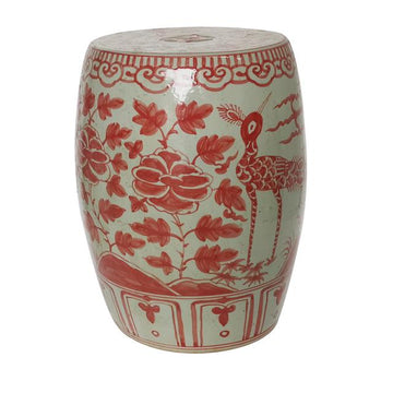 Coral Red Bird Village Garden Stool