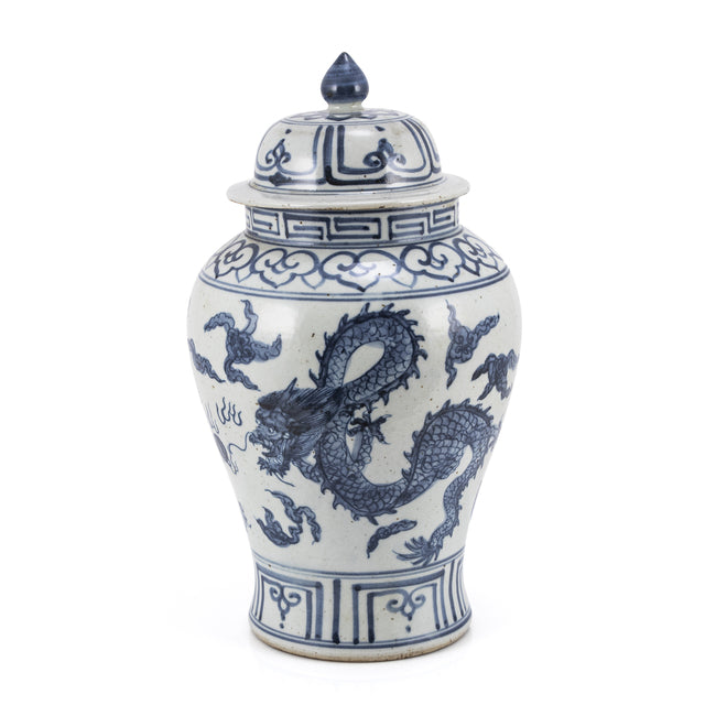 Blue And White Small Porcelain Temple Jar With Dragon