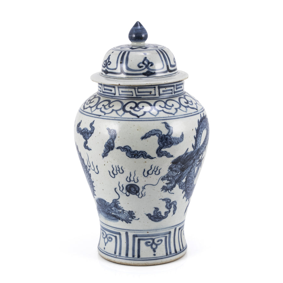 Blue And White Small Porcelain Temple Jar With Dragon